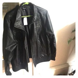 Black faux leather bomber jacket, Torrid